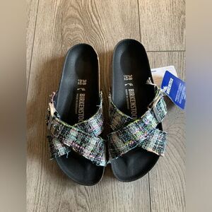 Birkenstock woman’s vegan plaided sandals NWT very beautiful